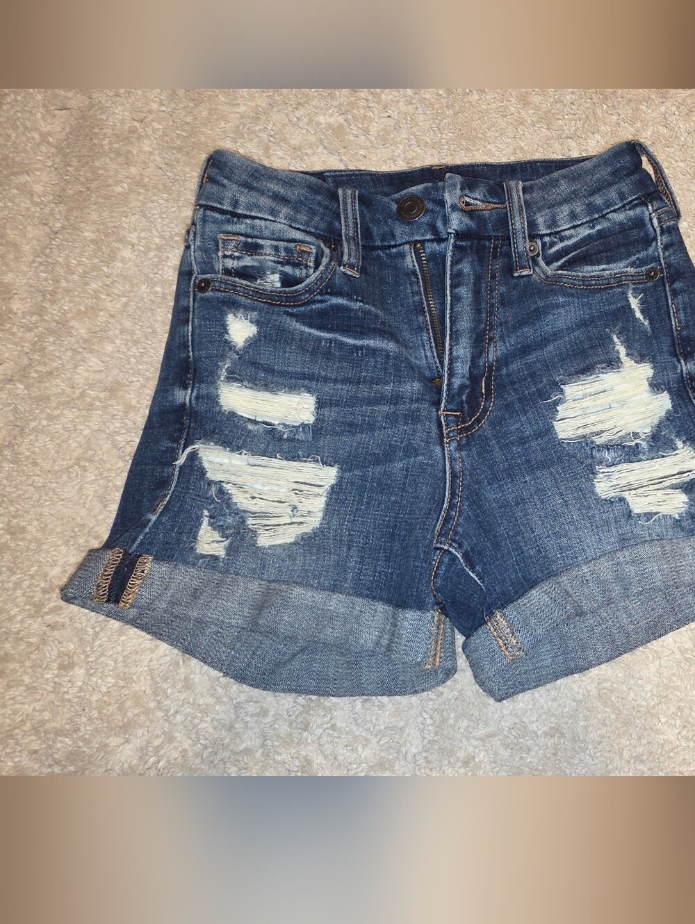 Aeropostale Ripped Indigo Roll-Cuff Jean Shorts